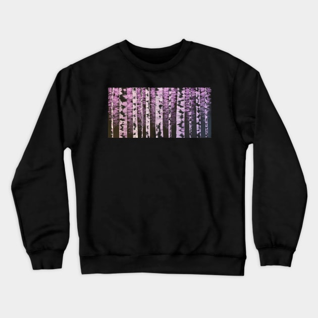 Black and White Birch Trees with Pink and Purple Leaves Crewneck Sweatshirt by J&S mason